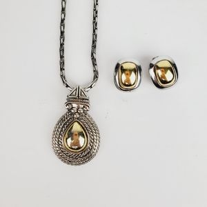 Vtg Premier Designs 2 Tone Necklace Earring Set